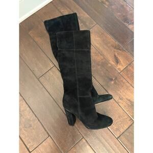 Gianni Bini Over the Knee Boots Women’s 7 Black Suede Chunky Heel Zip